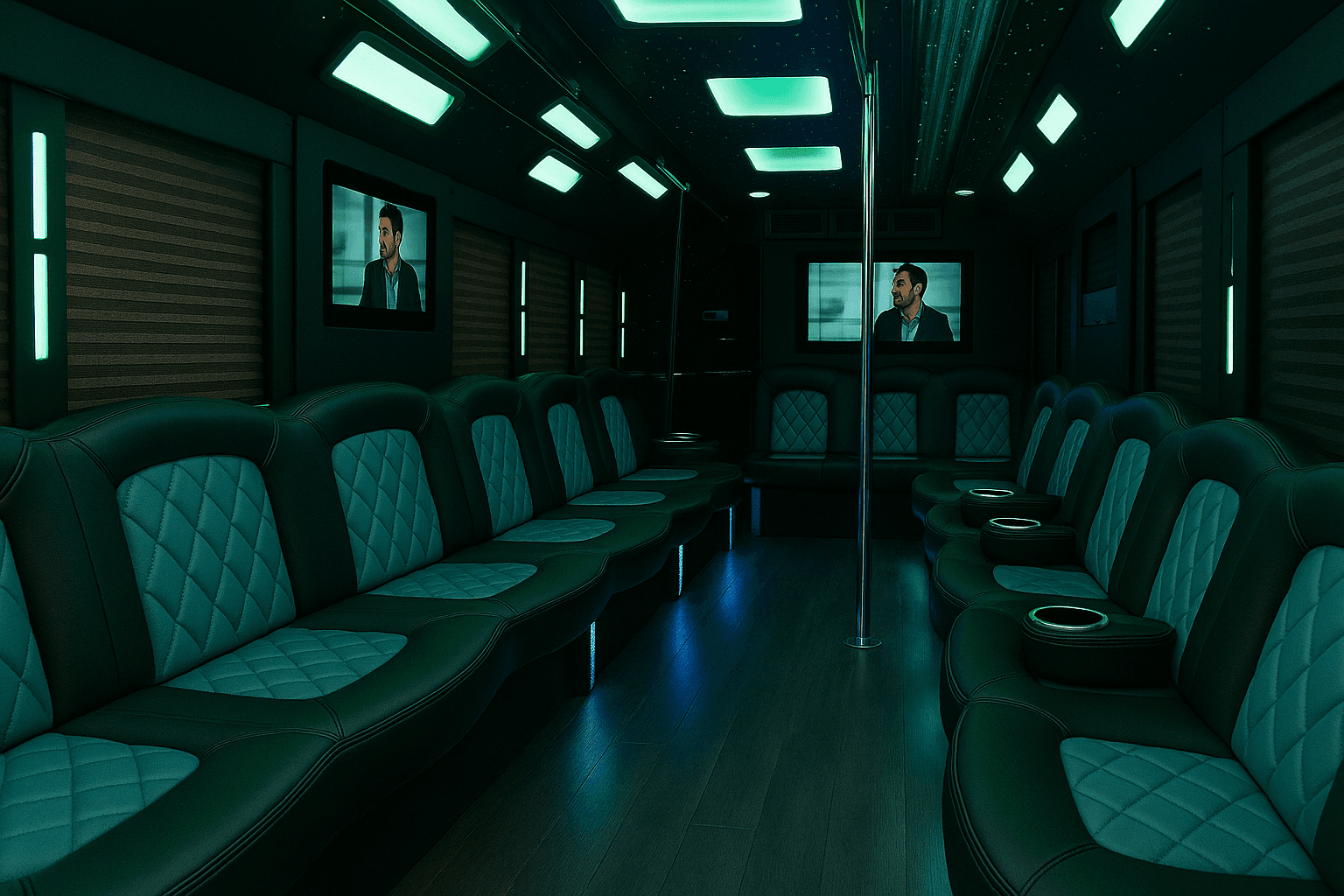 24 Passenger Party Bus interior