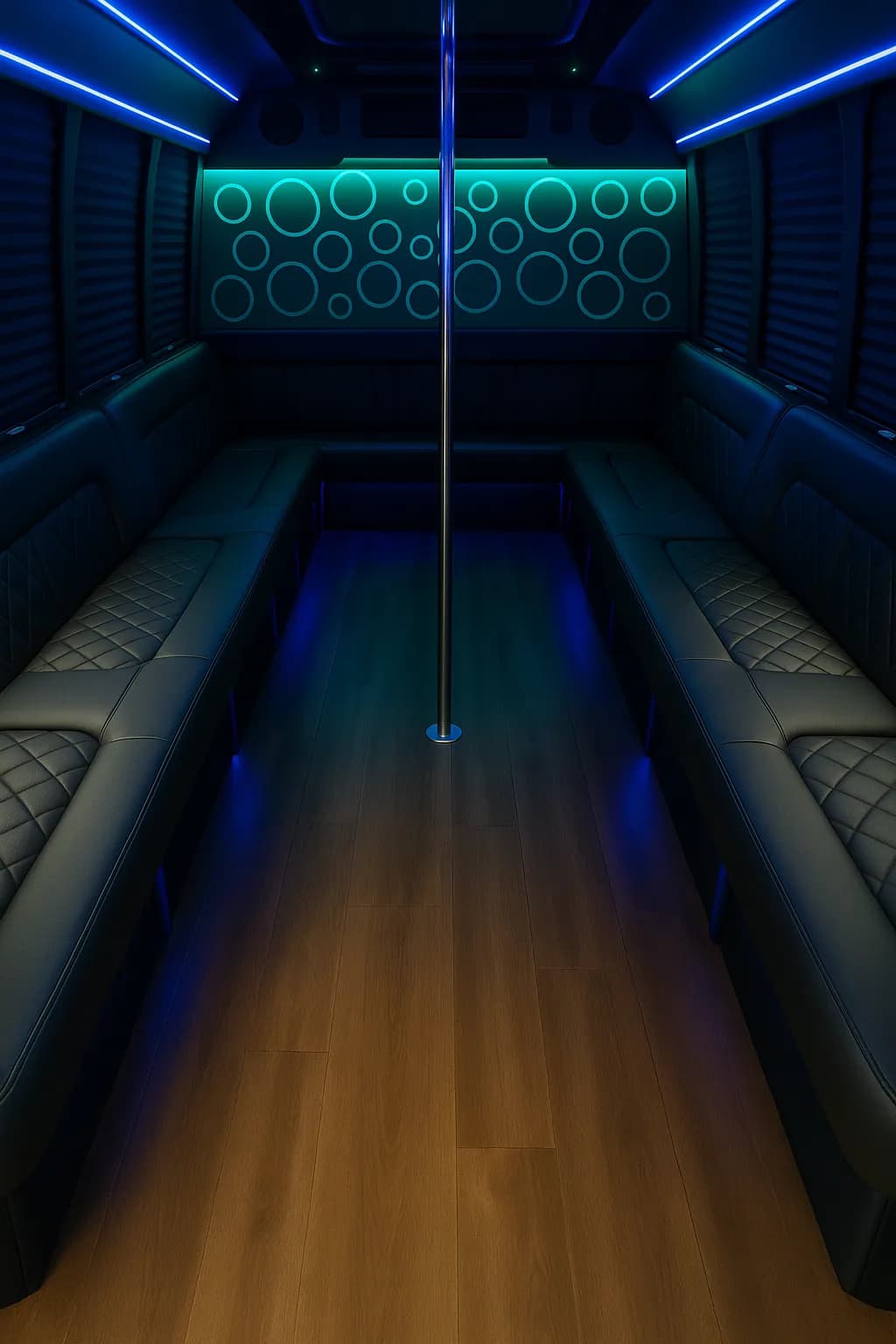 Inside the 20-passenger party bus used for Sunrise Manor nights