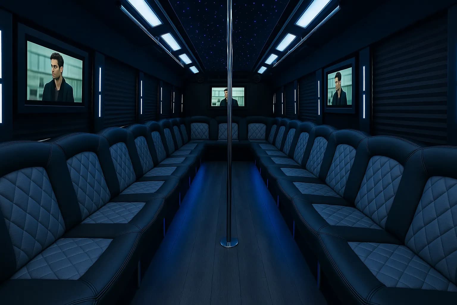 45 Passenger Party Bus interior